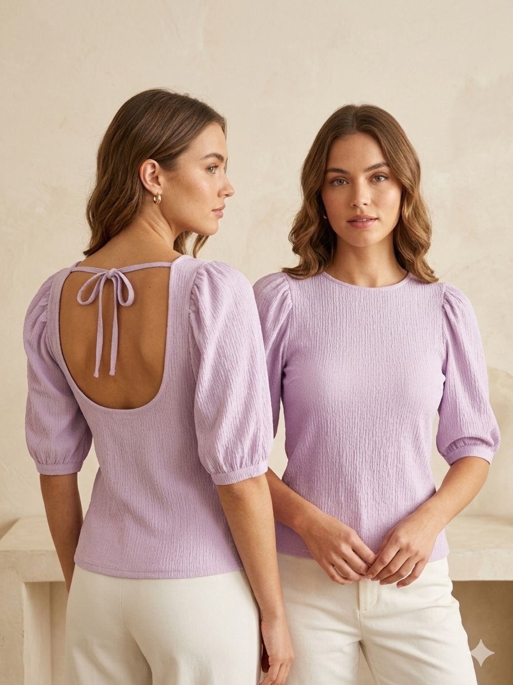 H&M Lavender Crinkled Puff Sleeve Open Back Top XS EUC